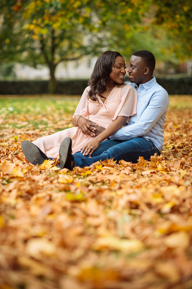 autumn leaves wedding engagement shoot in grosvenor square mayfair london